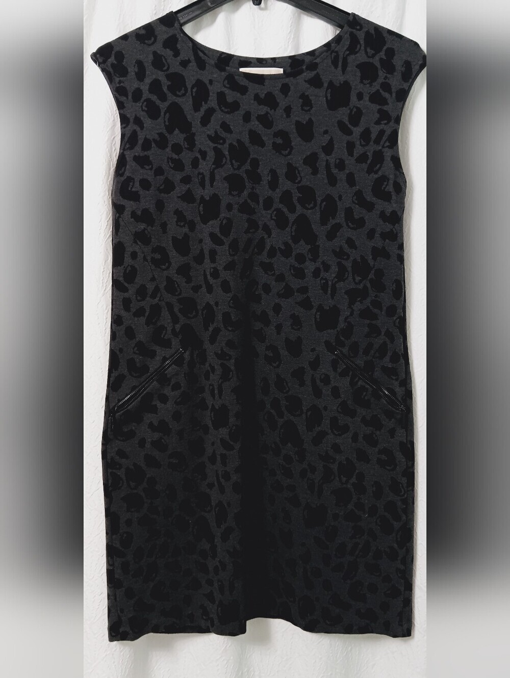 Michae Kors Sleeveless Black Leopard Jacquard Shift Dress